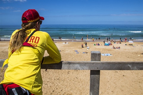 Lifeguard looking over beach