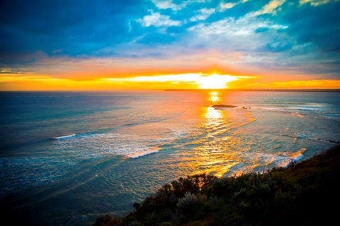 Sunset over the water