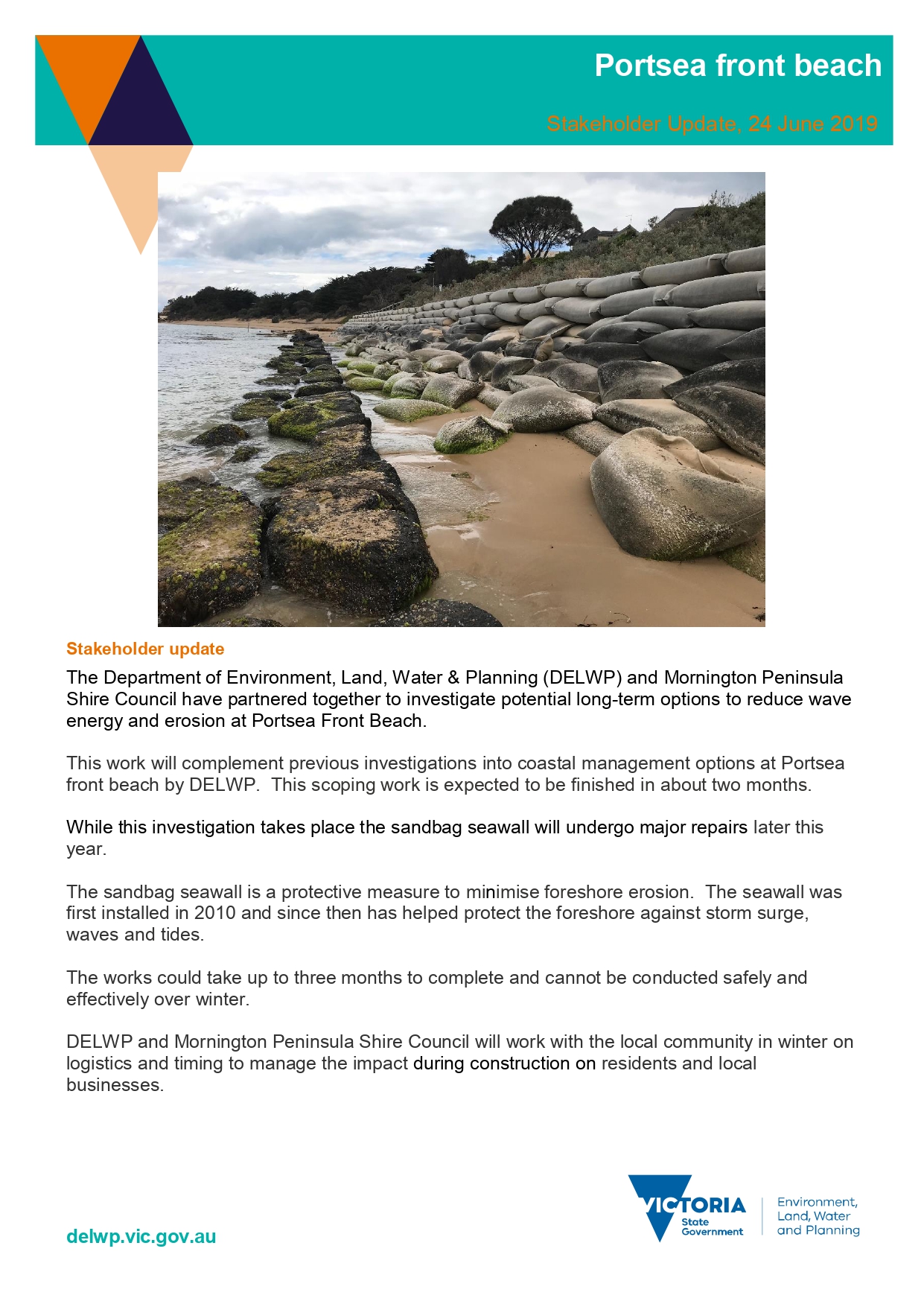 Portsea Front Beach - DELWP stakeholder update - 24 June 2019