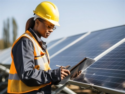 Person checking the solar panels on a roof